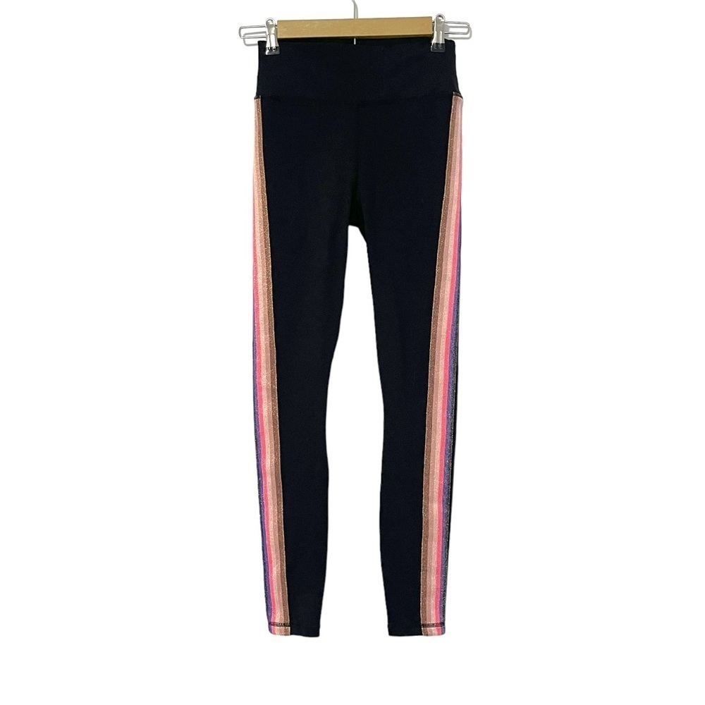 Spiritual‎ Gangster Black Multicolor Side Stripe High Rise 7/8 Leggings Sz Small
